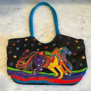 Vintage Laurel Burch Horse‎ Print Canvas Tote
